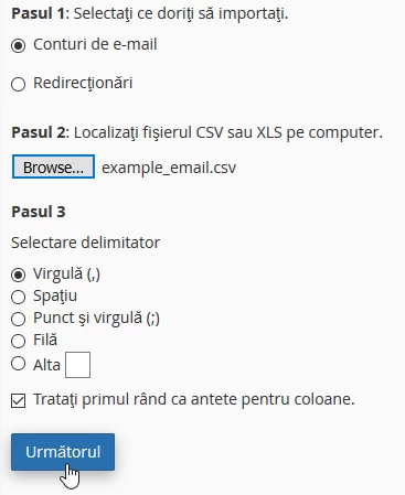 Importarea csv sau xls
