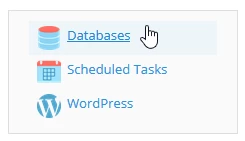 Opţiunea 'Databases' în Plesk