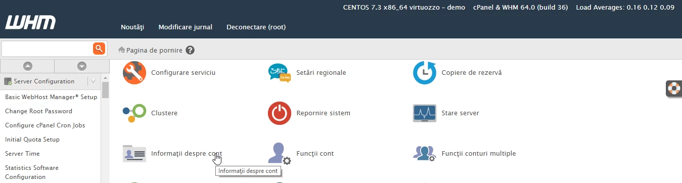 Információ a WHM fiókról