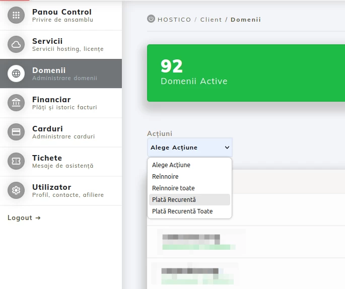 Actiuni Recurenta Domenii